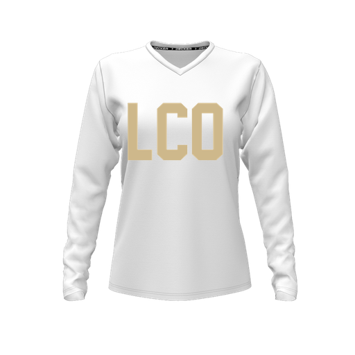 [FTLVCFWH-FYXS-LOGO1] Decker Comfort T-Shirt (Female Youth XS, White, V Neck, Logo 1, Long Sleeve)