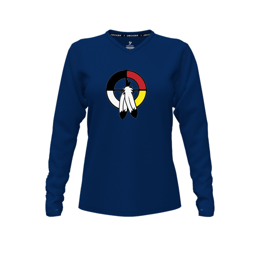 [FTLVCFNV-FYXS-LOGO3] Decker Comfort T-Shirt (Female Youth XS, Navy, V Neck, Logo 3, Long Sleeve)