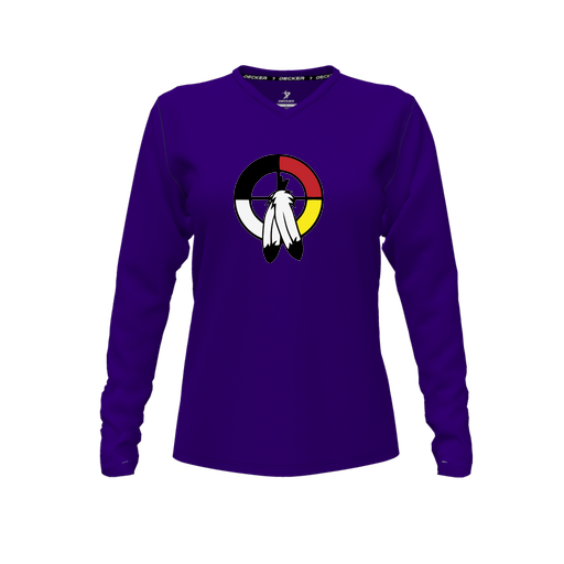 [FTLVCFPP-FYXS-LOGO3] Decker Comfort T-Shirt (Female Youth XS, Purple, V Neck, Logo 3, Long Sleeve)