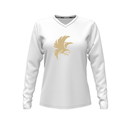 [FTLVPTWH-FYXS-LOGO2] Decker Performance T-Shirt (Female Youth XS, White, V Neck, Logo 2, Long Sleeve)