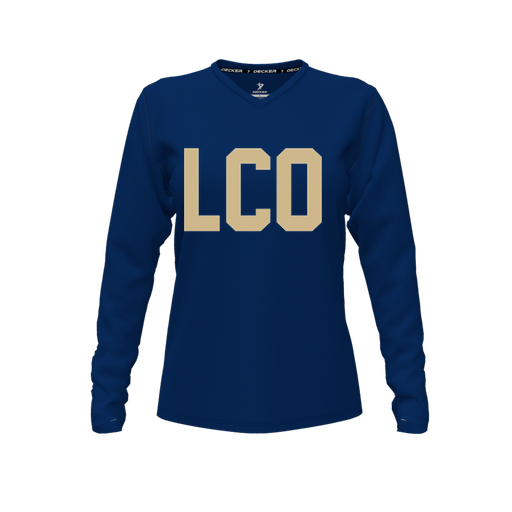 [FTLVPTNV-FYXS-LOGO1] Decker Performance T-Shirt (Female Youth XS, Navy, V Neck, Logo 1, Long Sleeve)