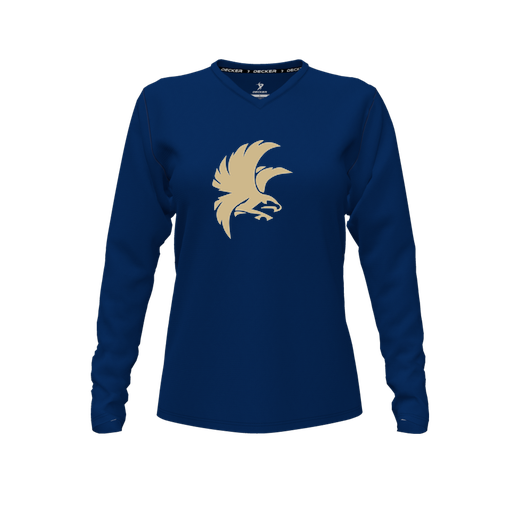 [FTLVPTNV-FYXS-LOGO2] Decker Performance T-Shirt (Female Youth XS, Navy, V Neck, Logo 2, Long Sleeve)
