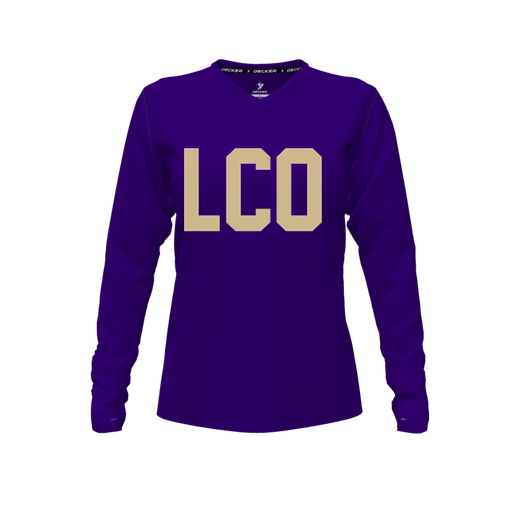 [FTLVPTPP-FYXS-LOGO1] Decker Performance T-Shirt (Female Youth XS, Purple, V Neck, Logo 1, Long Sleeve)