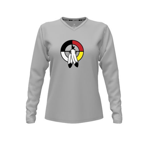 [CUS-DFW-TEES-CMF-VNK-LSL-GRY-FYXS-LOGO3] Decker Comfort T-Shirt (Female Youth XS, Gray, V Neck, Logo 3, Long Sleeve)