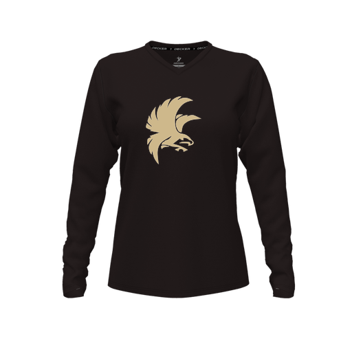 [CUS-DFW-TEES-PER-VNK-LSL-BLK-FYXS-LOGO2] Decker Performance T-Shirt (Female Youth XS, Black, V Neck, Logo 2, Long Sleeve)